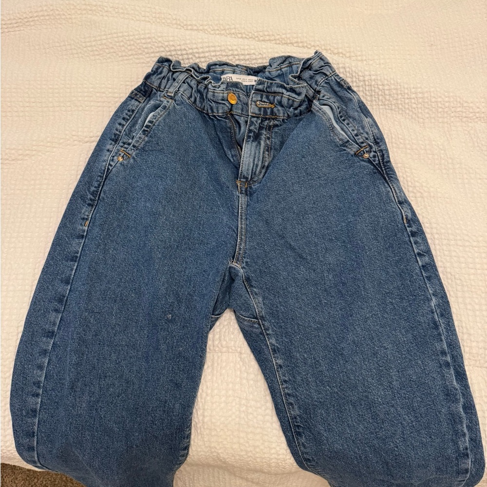 Zara Blue Denim Paperbag Jeans